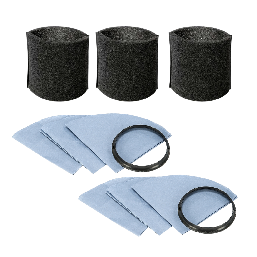 VacBagsUSA Replacement Filter Kit for most Shop-Vac 5+ Gallon Vacuums (3) Foam Filters, (6) Dry Disc Filters, (2) Retaining Bands - VacBagsUSA