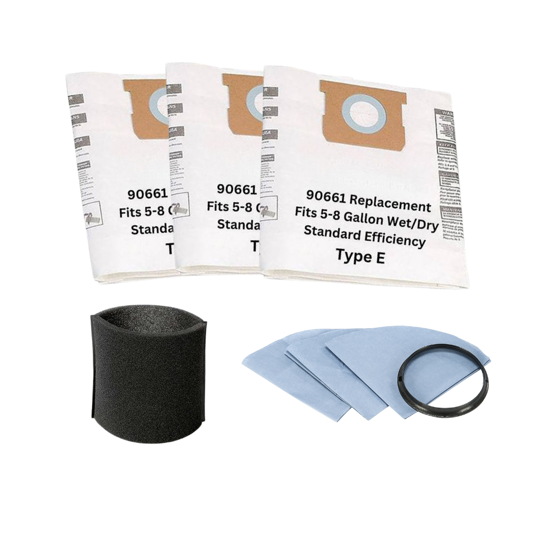 VacBagsUSA Replacement Bundle Kit for Shop-Vac 5-8 Gallon Vacuums (3) 5-8 Gallon Standard Efficiency Dust Bags, (1) Foam Filter, (3) Dry Disc Filters - VacBagsUSA