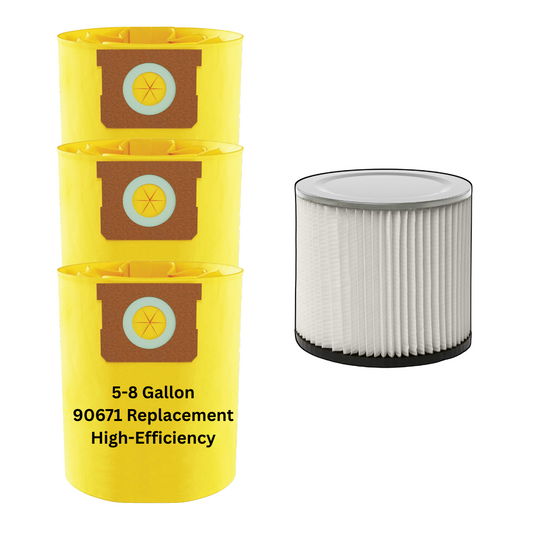 VacBagsUSA Replacement Bundle Kit for Shop-Vac 5-8 Gallon Vacuums (3) High Efficiency Bags + (1) Cartridge Filter - VacBagsUSA