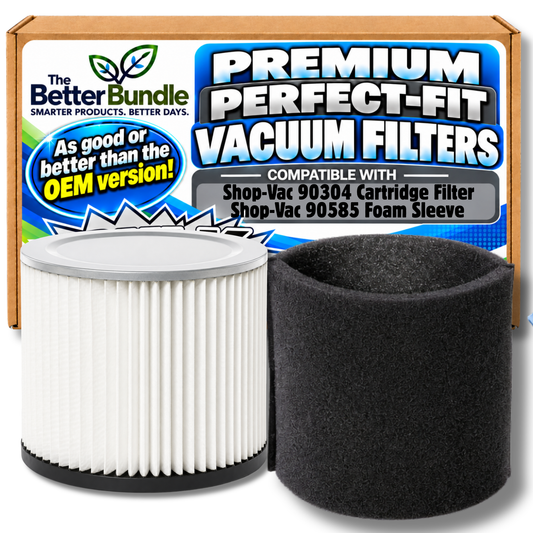 The Better Bundle Shop-Vac Filter + Foam Sleeve Bundle for 5-16 Gallon Wet/Dry Vacs - Replacement Shop-Vac 90304 Cartridge Filter + 90585 Foam Sleeve - VacBagsUSA