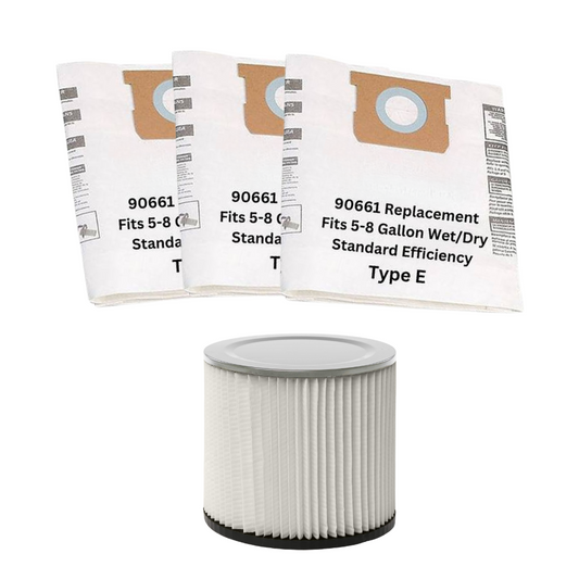 VacBagsUSA Replacement Bundle Kit for Shop-Vac 5-8 Gallon Vacuums (3) 5-8 Gallon Standard Efficiency Bags + (1) Cartridge Filter - VacBagsUSA