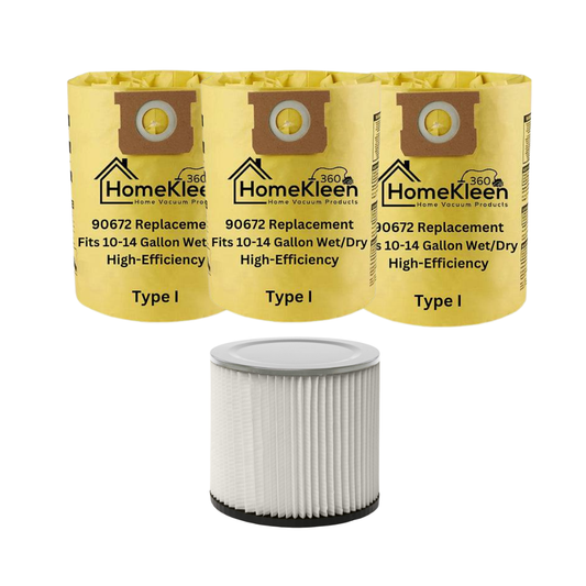 VacBagsUSA Replacement Bundle Kit for Shop-Vac 10-14 Gallon Vacuums (3) High Efficiency Bags + (1) Cartridge Filter