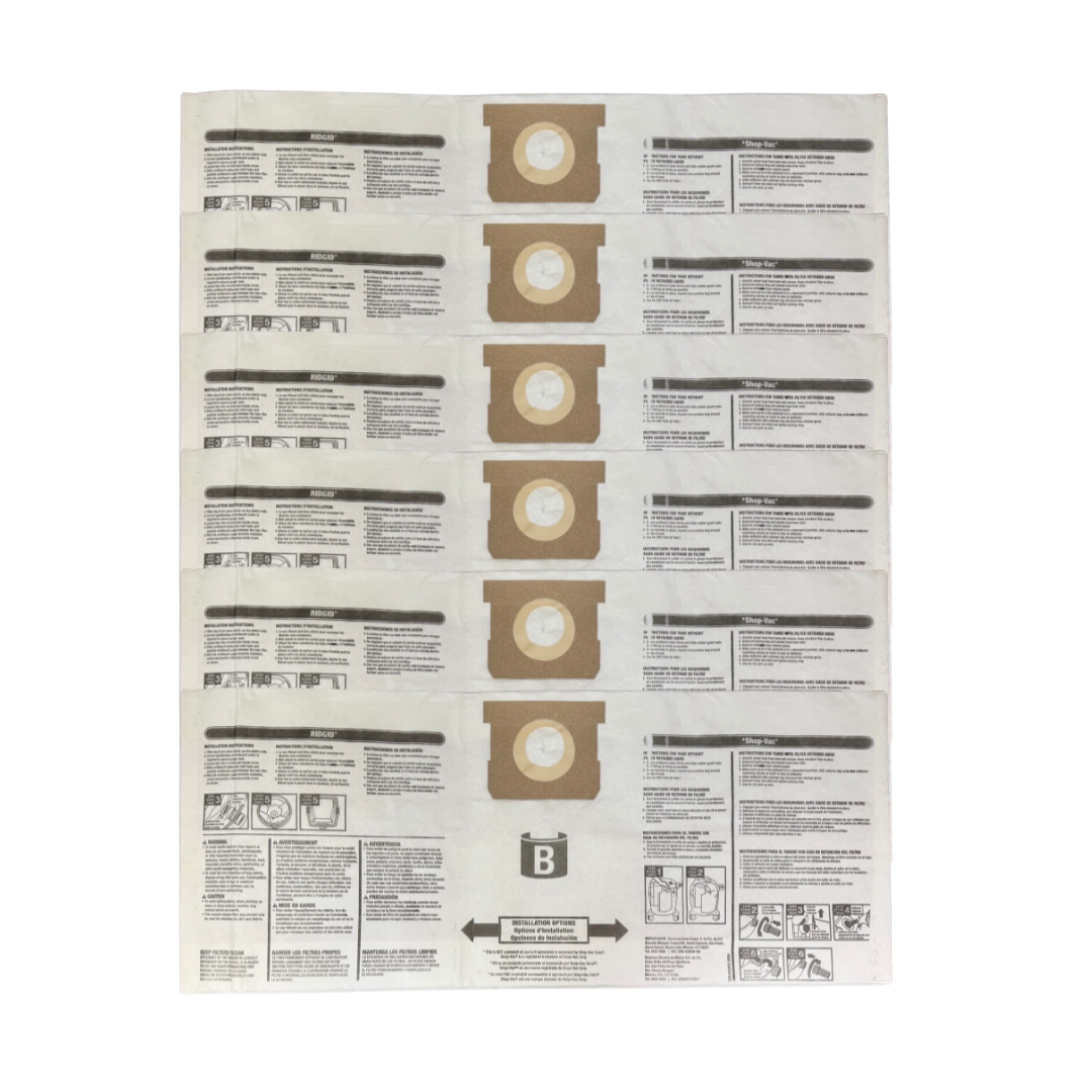 VacBagsUSA Replacement Bags for RIDGID 4-9 Gallon (VF3503) Size B High Efficiency