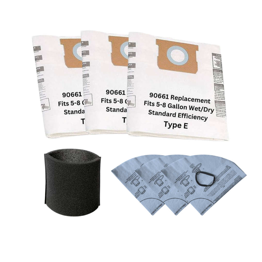 VacBagsUSA Replacement Bundle Kit for Shop-Vac 5-8 Gallon Vacuums (3) 5-8 Gallon Standard Efficiency Dust Bags, (1) Foam Filter, (3) Dry Disc Filters - VacBagsUSA