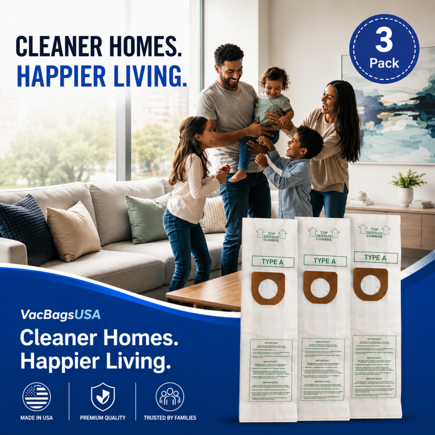 VacBagsUSA Replacement Hoover Type A Vacuum Bags, Replaces #4010001A Made In USA
