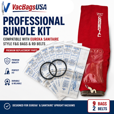VacBagsUSA Professional Bundle Kit For Sanitaire Eureka Including (9) Style F&G 2-Ply Vacuum Cleaner Bags + (1)Outer Vacuum Cleaner Bag w/ Latch (Replaces #53506-8) + (2) Style RD Round Belts