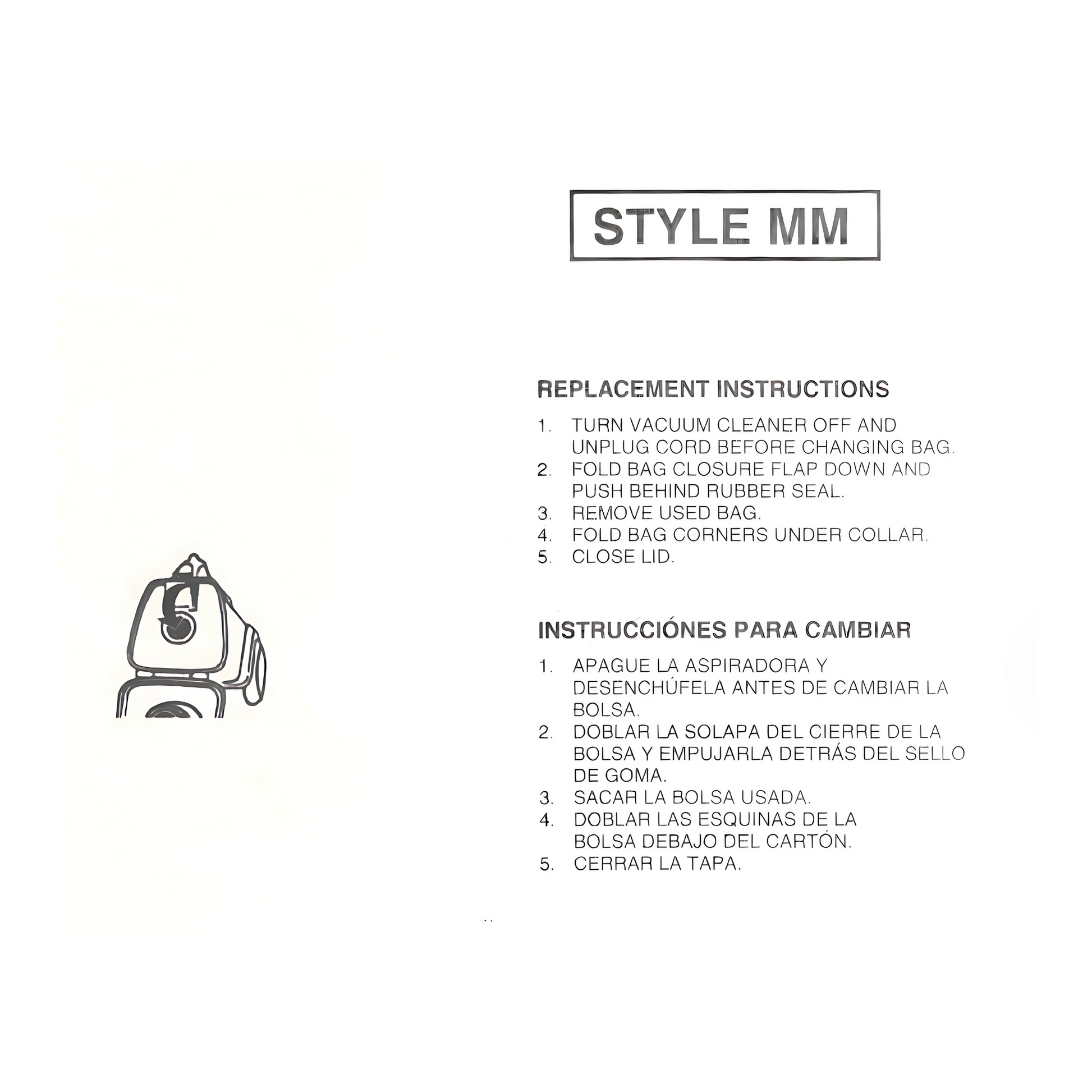 Eureka Style MM Micro Filtration Vacuum Bags Installation Instructions 