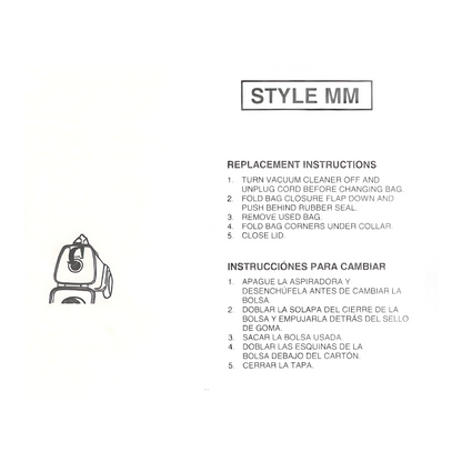 Eureka Style MM Micro Filtration Vacuum Bags Installation Instructions 