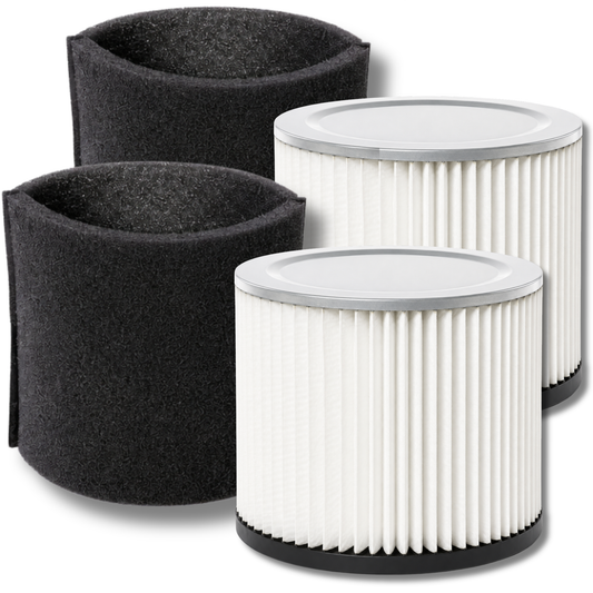 VacBagsUSA 2 Shop-Vac Filter + 2 Foam Sleeve Bundle for 5-16 Gallon Wet/Dry Vacs - 2 Replacement Shop-Vac 90304 Cartridge Filters +2 90585 Foam Sleeves - VacBagsUSA