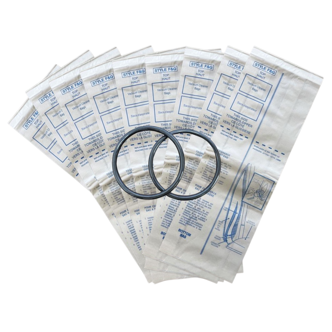 VacBagsUSA® Replacement F&G Bag + Round Belt Bundle Kit For Sanitaire®/Eureka® Including (9) Style F&G 2-Ply Vacuum Cleaner Bags + (2) Style RD Round Belts - VacBagsUSA