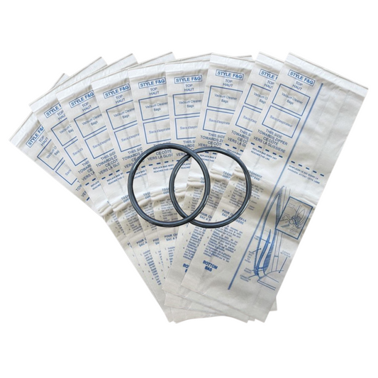 VacBagsUSA® Replacement F&G Bag + Round Belt Bundle Kit For Sanitaire®/Eureka® Including (9) Style F&G 2-Ply Vacuum Cleaner Bags + (2) Style RD Round Belts - VacBagsUSA
