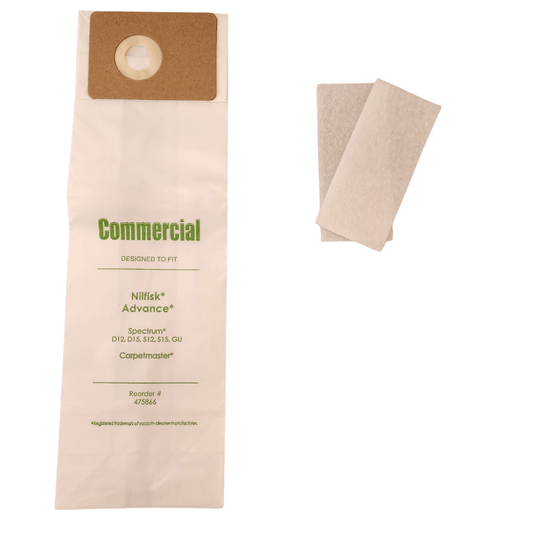 VacBagsUSA®2-Ply Replacement Vacuum Cleaner Bags - 10 Pack + 2 filters for Lindhaus®, Nilfisk®, AdVac®, Kent®, EuroClean® - VacBagsUSA